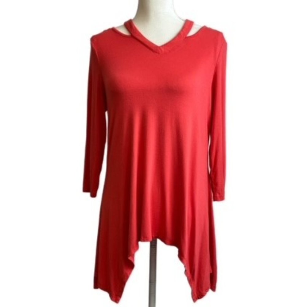 Premise Flowy Cold Shoulder Tunic Coral Color
